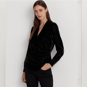 Lauren Ralph Lauren Black Label Women Pleated Velvet Blouse Black Size 2 Med$165